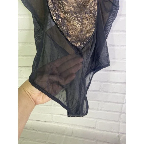 NEW Jonathan Simkhai Deep V Lace Bodysuit Tank Sexy Mesh Black Womens Size XS